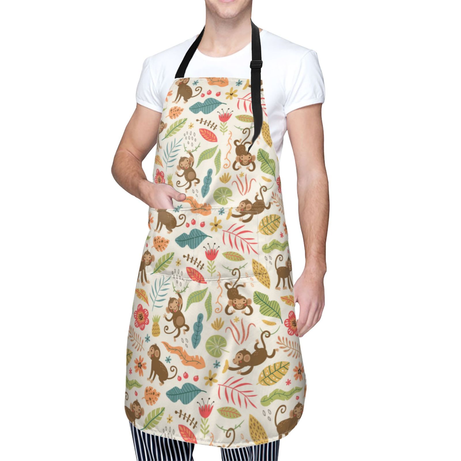 Kdxio Monkeys in the Jungle Apron with Pockets Adjustable Kitchen Aprons for Men Women Waterproof Aprons for Cooking,Drawing,Crafting, Baking Household Cleaning