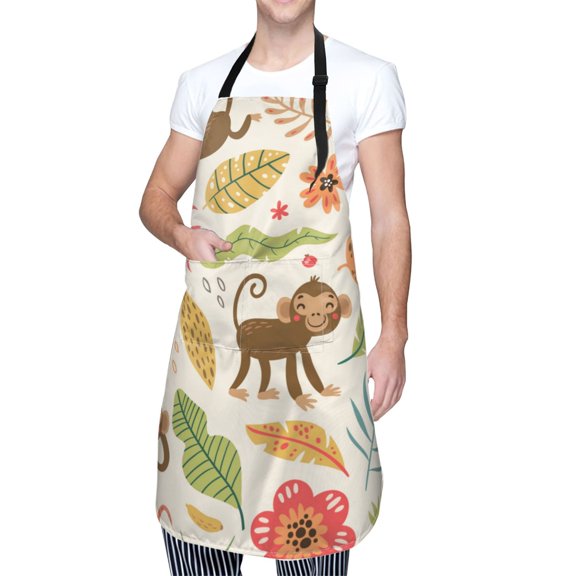 Kdxio Monkeys in the Jungle Apron with Pockets Adjustable Kitchen Aprons for Men Women Waterproof Aprons for Cooking,Drawing,Crafting, Baking Household Cleaning