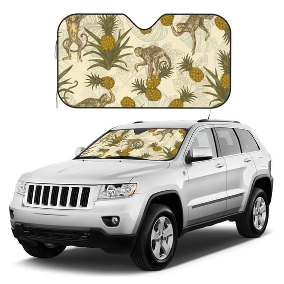 Kdxio Monkeys and Pinealpples Print Windshield Sun Shade, Foldable Sun Blocker for Car,Truck,SUV Automotive Interior Sun Protection,Reflective Shade for Front Windshield(Medium)