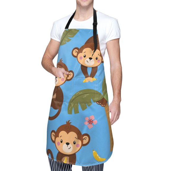Kdxio Monkeys Swinging from Palms Apron with Pockets Adjustable Kitchen Aprons for Men Women Waterproof Aprons for Cooking,Drawing,Crafting, Baking Household Cleaning