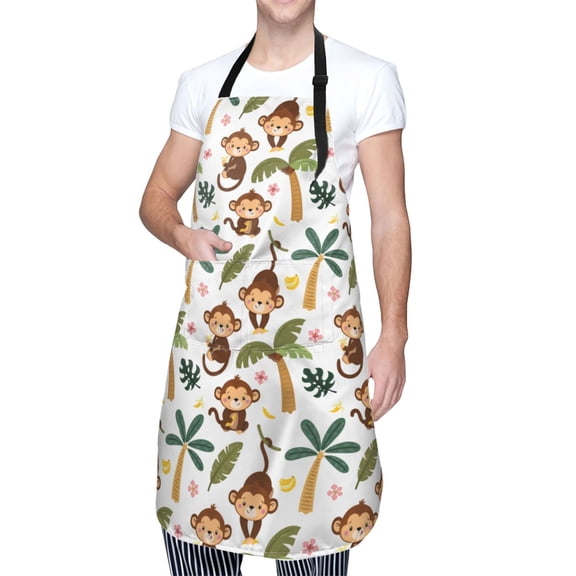 Kdxio Monkeys Swinging from Palms Apron with Pockets Adjustable Kitchen Aprons for Men Women Waterproof Aprons for Cooking,Drawing,Crafting, Baking Household Cleaning