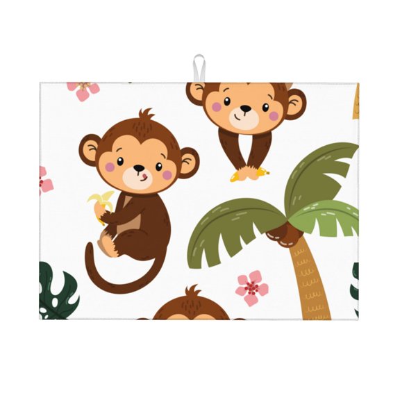 Kdxio Monkeys Swinging from Palms for Dish Drying Mat,24*18 inch Absorbent Dish Drainer Kitchen Counter,Large Size Dish Drying Pad for Countertops,Draining Racks