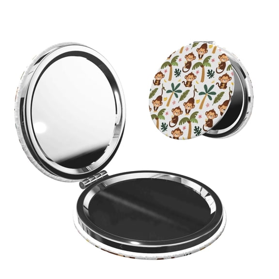 Kdxio Monkeys Swinging from Palms Pocket Mirror, 1X/2X Travel Makeup Mirror 2-Sided Folding Small Mirror Portable Double-Sided Magnifying Cosmetic Mirror for Gift-Round Shape