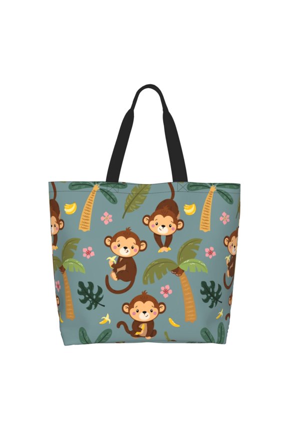 Monkeys Swinging from Palms Casual Tote Bags Women Big Capacity Shoulder Bag for Women Travel Shoulder Bags Handbags