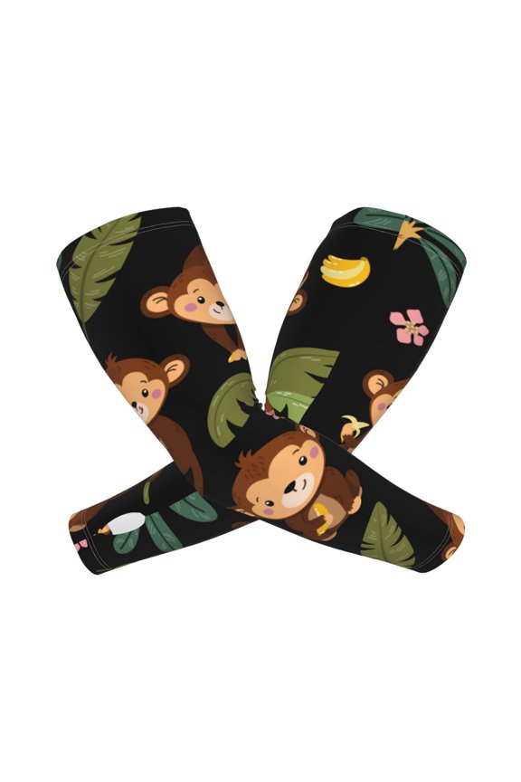 Monkeys Swinging from Palms Print UV Sun Protection Arm Sleeves - Tattoo Cover Up - Basketball Arm Sleeve UPF 50 Cooling for Men Women