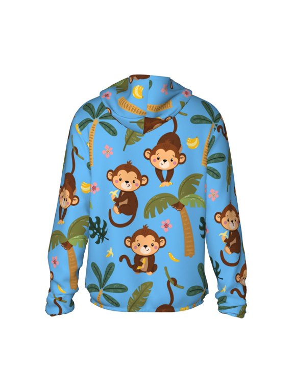 Monkeys Swinging from Palms Print Women Men Sun Protection UPF 50+ Jackets Zip Up Long Sleeve Hoodie Hiking Lightweight with Pockets