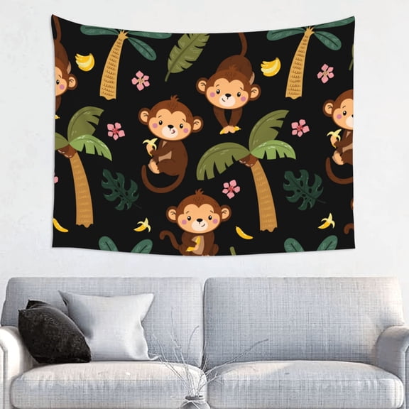 Kdxio Monkeys Swinging from Palms Wall Hanging Tapestries Banner For Bedroom College Dorm Home Living Room Party Decor 29X37 In