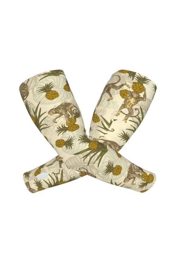 Monkeys and Pinealpples Print UV Sun Protection Arm Sleeves - Tattoo Cover Up - Basketball Arm Sleeve UPF 50 Cooling for Men Women