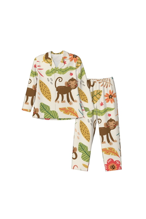 Monkeys in the Jungle Men’s Pajama Set Pajamas For Men 2 Piece PJ Set with Men Pajama Pants and Long Sleeve T-Shirt Lounge Set-Medium