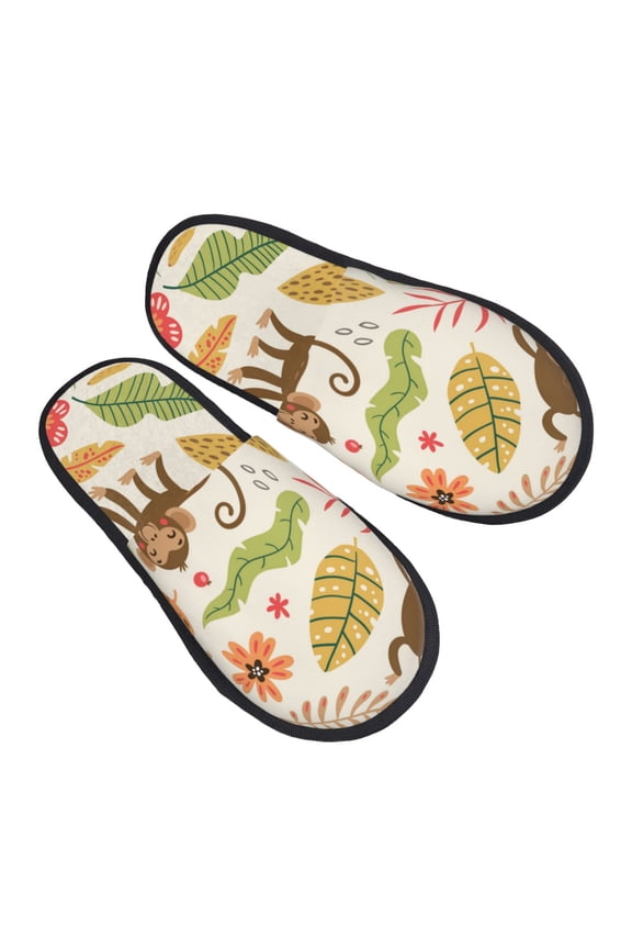 Monkeys in the Jungle Pattern Slippers for Women Memory Foam Fuzzy House Slippers Bedroom Non-slip Warm Womens Slippers