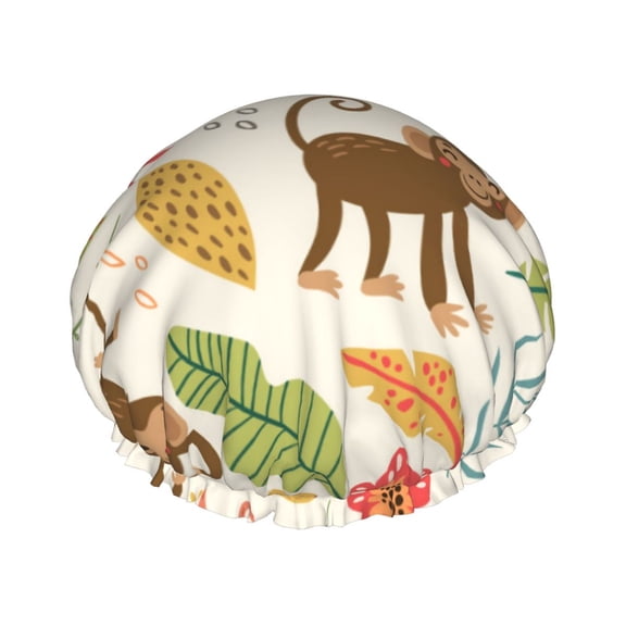 Kdxio Monkeys in the Jungle Print Shower Cap for Women,Elastic and Reusable,Double Waterproof Layers Bathing Hat