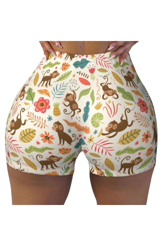 Monkeys in the Jungle Print Workout Shorts for Women Seamless Soft Smooth Gym Yoga Scrunch Active Shorts