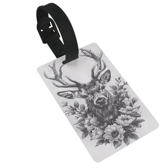 Kdxio Monochrome Deer Floral Luggage Tags Privacy Cover ID Label Suitcase Tags Identifiers For School Bags,Suitcases