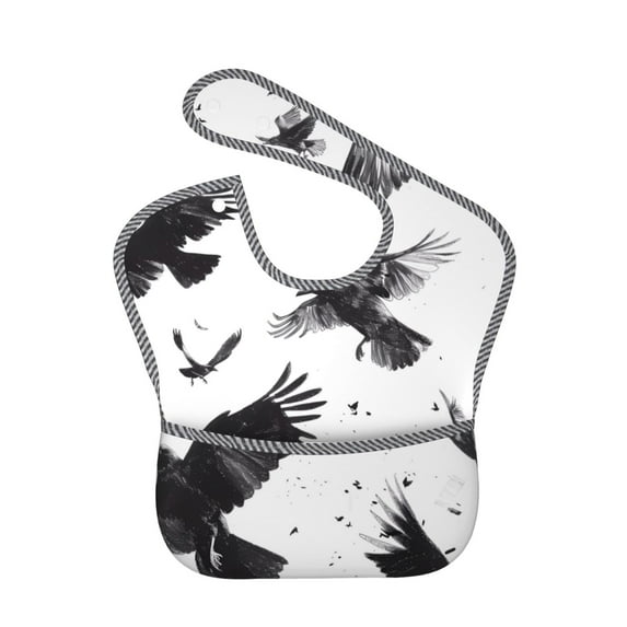 Kdxio Monochrome Flying Ravens Bibs For Babies, Baby Bibs for Eating, Toddler Bibs, Waterproof Bibs, Feeding Bibs, for Toddlers, Boys, Girls