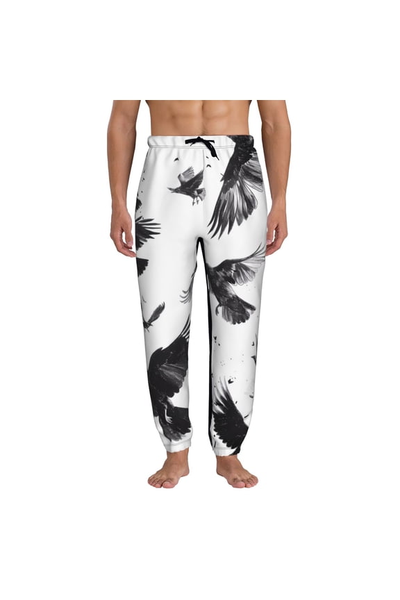 Monochrome Flying Ravens Pattern Joggers,Sweatpants for Men with Pockets-Small