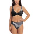 thumbnail image 1 of Kdxio Monochrome Leopard Horse Print Women's 2 Piece High Waisted Wrap Spaghetti Strap Summer Swimsuit Bikini Set-Large, 1 of 5
