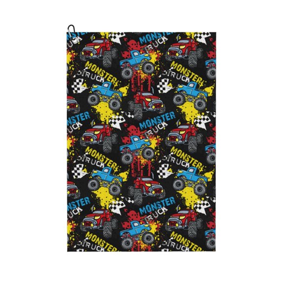 Kdxio Monster Car Pattern Golf Towel (24" X 16") with Carabiner Clip - The Convenient Golf Cleaning Towel
