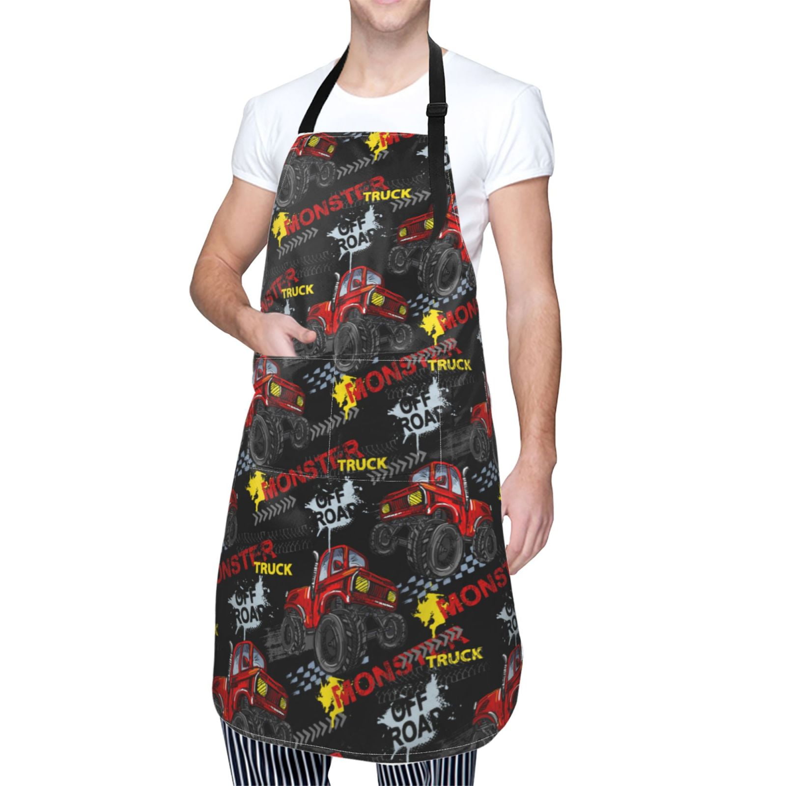 Kdxio Monster Truck Apron with Pockets Adjustable Kitchen Aprons for Men Women Waterproof Aprons for Cooking,Drawing,Crafting, Baking Household Cleaning