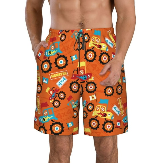 Kdxio Monster Truck,Truck Cartoon Pattern Mens Casual Shorts - Drawstring Summer Beach Sports Shorts for Men