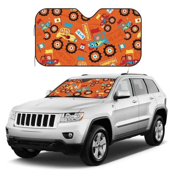 Kdxio Monster Truck,Truck Cartoon Print Windshield Sun Shade, Foldable Sun Blocker for Car,Truck,SUV Automotive Interior Sun Protection,Reflective Shade for Front Windshield(Small)
