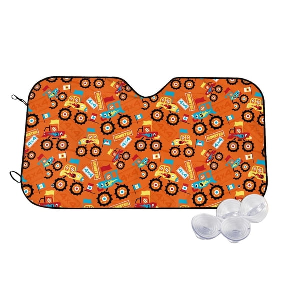 Kdxio Monster Truck,Truck Cartoon Print Windshield Sun Shade,UV Rays and Sun Heat Protection,Sunshade for Car Windshield,Car Shade Front Windshield - Medium