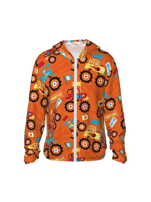 Monster Truck,Truck Cartoon Print Women Men Sun Protection UPF 50+ Jackets Zip Up Long Sleeve Hoodie Hiking Lightweight with Pockets