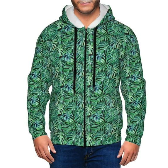 Kdxio Monstera Leaves Print Men Hoodies Casual Hoodies for Men with Zip Pockets Full Zip Long Sleeve Sweatshirt Sports Hooded Jacket-XX-Large