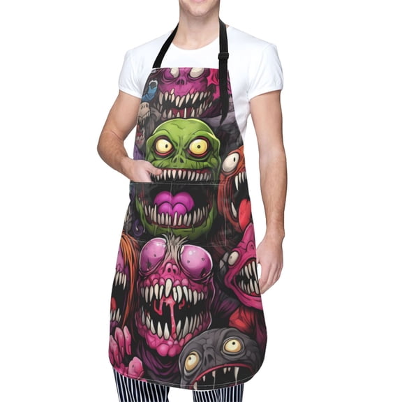 Kdxio Monstrous Cartoon Characters Apron with Pockets Adjustable Kitchen Aprons for Men Women Waterproof Aprons for Cooking,Drawing,Crafting, Baking Household Cleaning