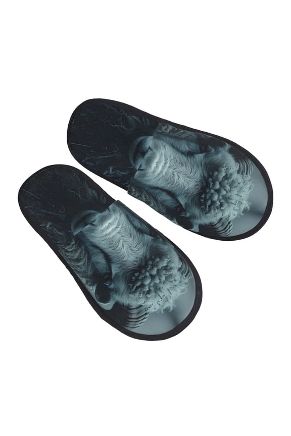 Moody Ram Portrait Pattern Slippers for Women Memory Foam Fuzzy House Slippers Bedroom Non-slip Warm Womens Slippers
