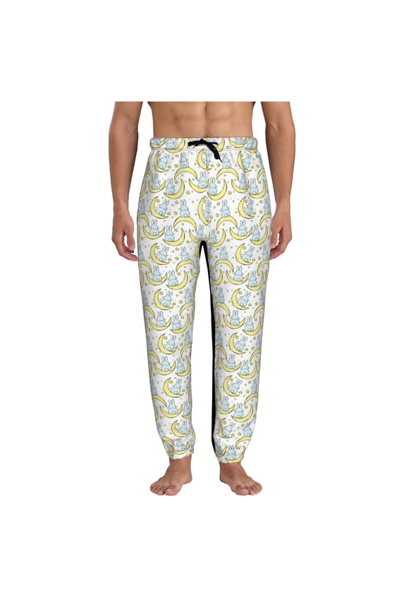 Moon And Rabbit Pattern Joggers,Sweatpants for Men with Pockets-Medium