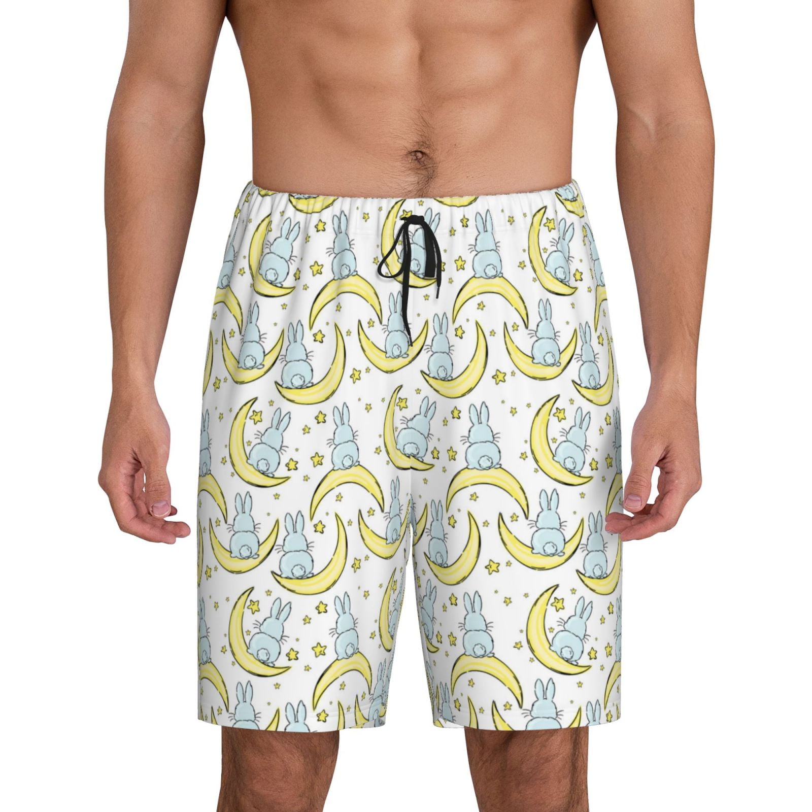 Kdxio Moon And Rabbit Print Mens Sleep Shorts Bottoms Soft Comfy Pajama
