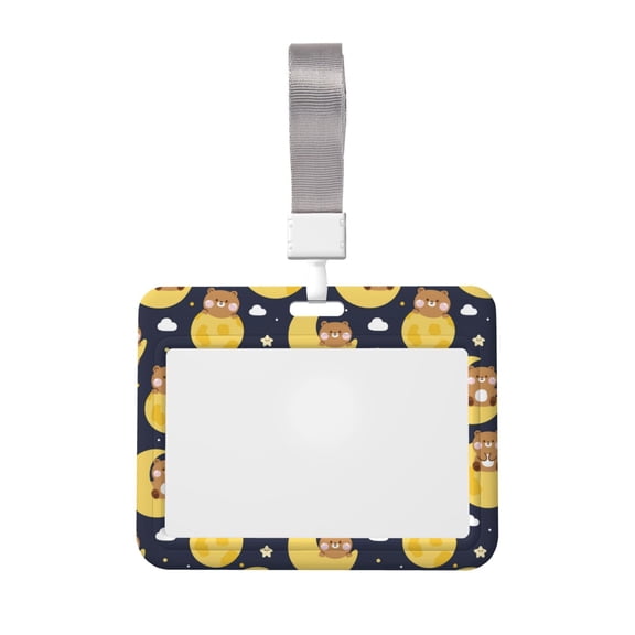 Kdxio Moon Bear Card Badge Holder Work Badge Sleeve for Office, School, Factory, ID Credit Cards, Driver Licenses and Passes