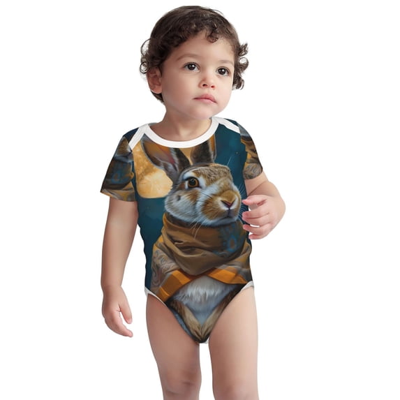 Kdxio Moon Night Sky Cute Rabbit Pattern Unisex Baby Cotton Short Sleeve Bodysuits-18 Months
