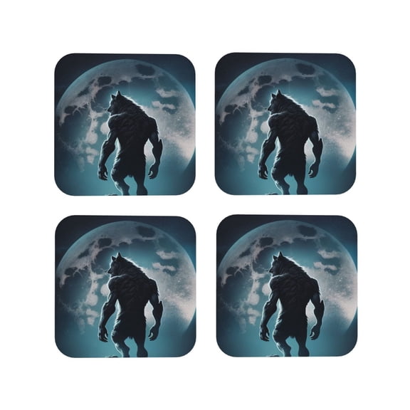 Kdxio Moon Wolf Warrior Funny Coasters,4 Pcs Leather Coasters,Housewarming Gifts,Protect Furniture from Water Marks Scratch and Damage