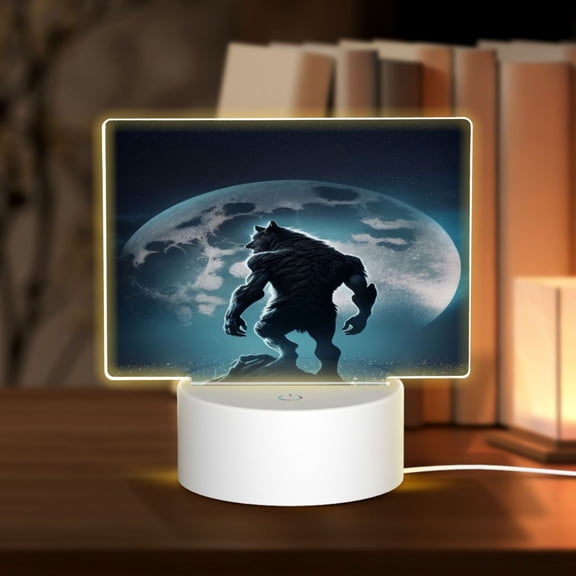 Kdxio Moon Wolf Warrior Rectangular Acrylic Night Light Acrylic Sleep Night Light Friend Gifts for Birthday Gifts for Women Teens Boys Girls