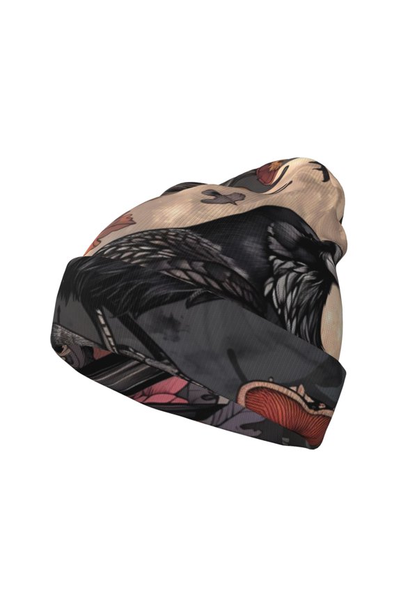 Moonlit Crow Blossoms Winter Beanie for Men Women Beanie Knit Hat Cuffed Cap Beanie Knit Chunky Snow Cap