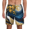thumbnail image 1 of Kdxio Moonlit Golden Tree Peacock Print Men's Swim Trunks with Compression Liner 7 Inch Inseam Quick Dry Swim Shorts, 1 of 5