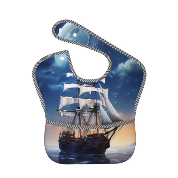 Kdxio Moonlit Night Sea Sailboat Bibs For Babies, Baby Bibs for Eating, Toddler Bibs, Waterproof Bibs, Feeding Bibs, for Toddlers, Boys, Girls