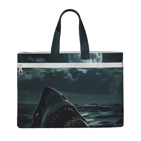 Kdxio Moonlit Night Sky Shark File Tote Document Bag Business Briefcase Bag Document Organizer Tote Briefcase for Letter A4 Files Business Teacher Office Bag