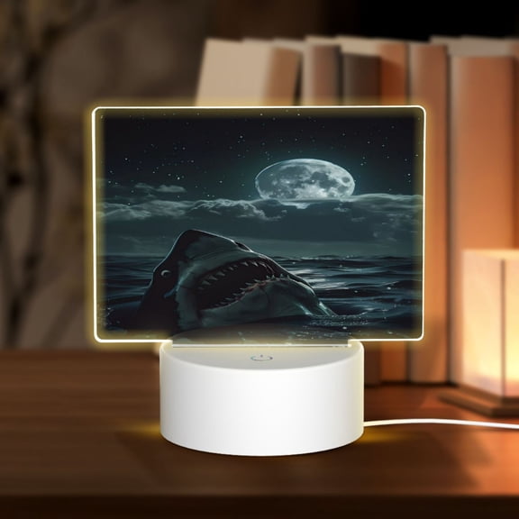 Kdxio Moonlit Night Sky Shark Rectangular Acrylic Night Light Acrylic Sleep Night Light Friend Gifts for Birthday Gifts for Women Teens Boys Girls