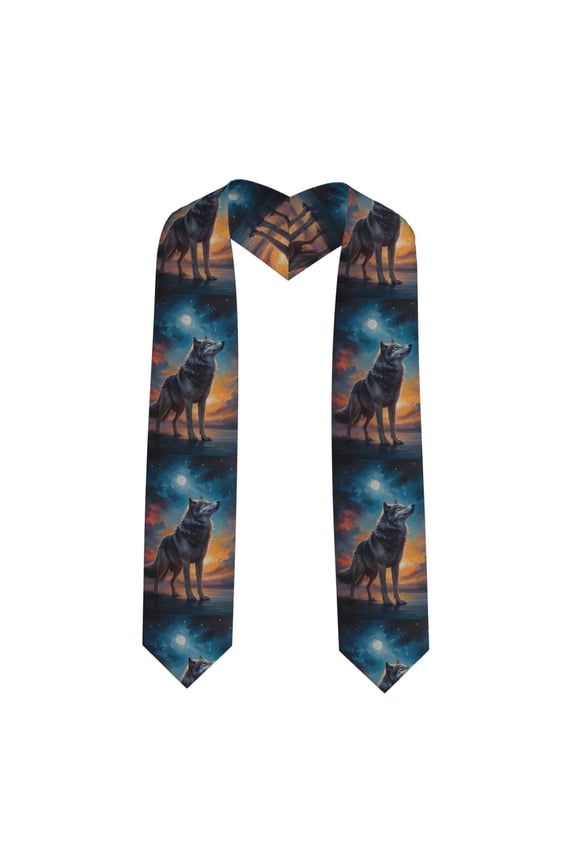 Moonlit Night Sky Wolf Graduation Stole Class, Graduation Sash, Unisex Adult 36" Academic Commencements-Sharp Corner