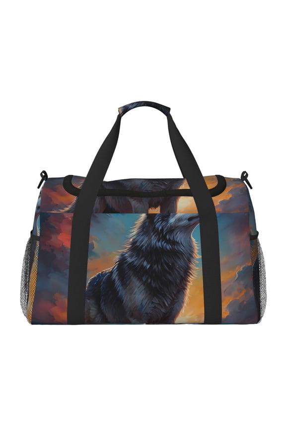 Moonlit Night Sky Wolf Travel Duffel Bag Gym Bag Weekender Travel Bag Gym Bag for Women &Men Airplane Travel Essentials for Flying