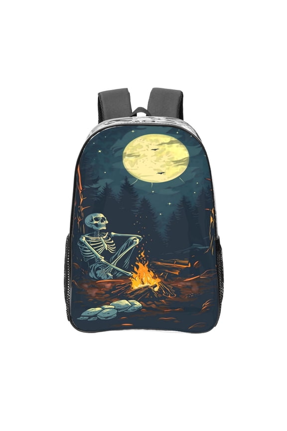 Moonlit Skeleton Campfire Clear Backpack, Transparent Bookbag for School for Women Men, Capacity Clear Bag for College, Travel