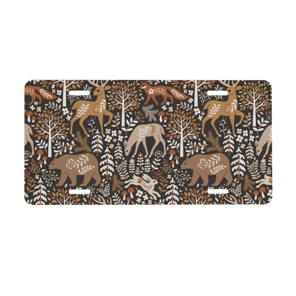 Kdxio Moose fox bear leaf tree License Plate Car Front License Plate Car Decoration Car Accessories Front Tag Plate Standard Size