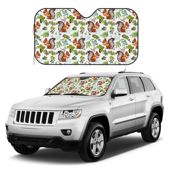 Kdxio Mosaic Forest Squirrel Print Windshield Sun Shade, Foldable Sun Blocker for Car,Truck,SUV Automotive Interior Sun Protection,Reflective Shade for Front Windshield(Small)