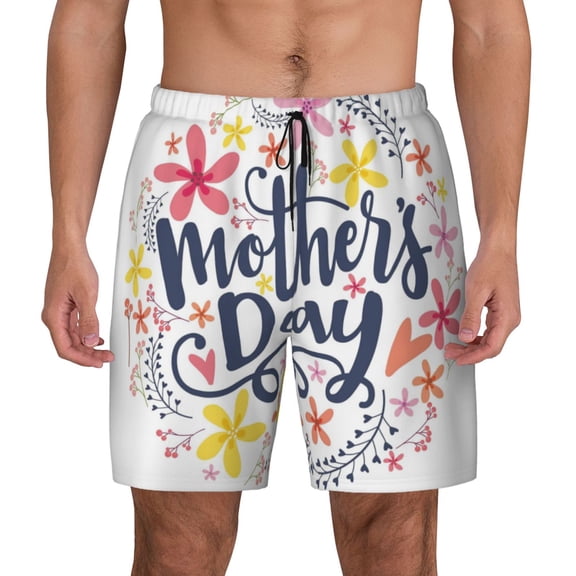 Kdxio Mother'S Day Print Men'S Swim Trunks With Compression Liner 7 Inch Inseam Quick Dry Swim Shorts