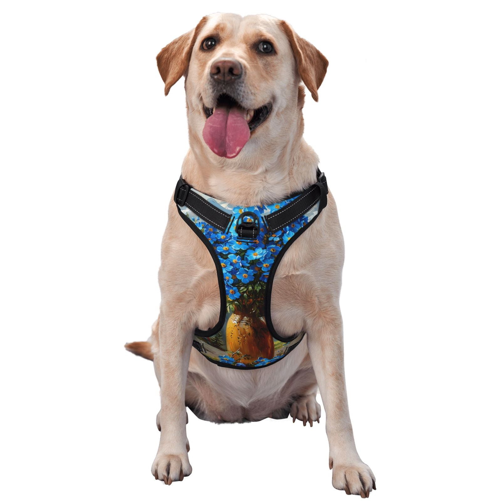 Kdxio Mountain Blue Flowers Vase Print No Pull Dog Harness Adjustable Reflective Oxford Easy Control Medium Large Dog Harness for Training and Everyday-Medium