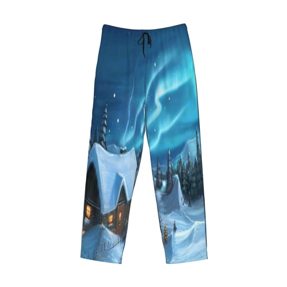 Kdxio Mountain Cottage In Snow Print Men's Sleep Pajama Pant Lounge Pants with Pockets