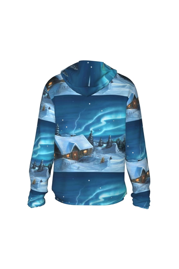 Mountain Cottage In Snow Print Women Men Sun Protection UPF 50+ Jackets Zip Up Long Sleeve Hoodie Hiking Lightweight with Pockets