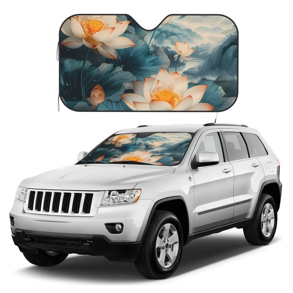 Kdxio Mountain Lotus Serenity Print Windshield Sun Shade, Foldable Sun Blocker for Car,Truck,SUV Automotive Interior Sun Protection,Reflective Shade for Front Windshield(Small)